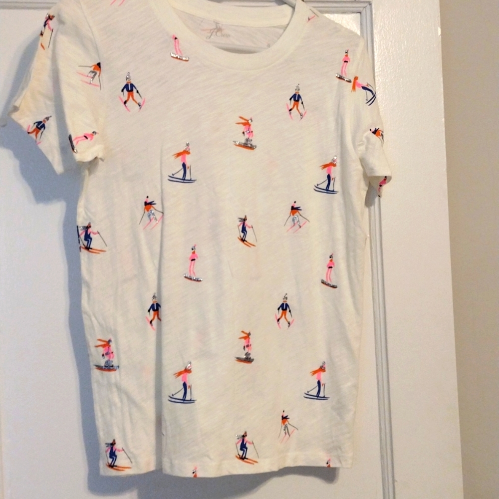 J. Crew cream ski themed Tshirt